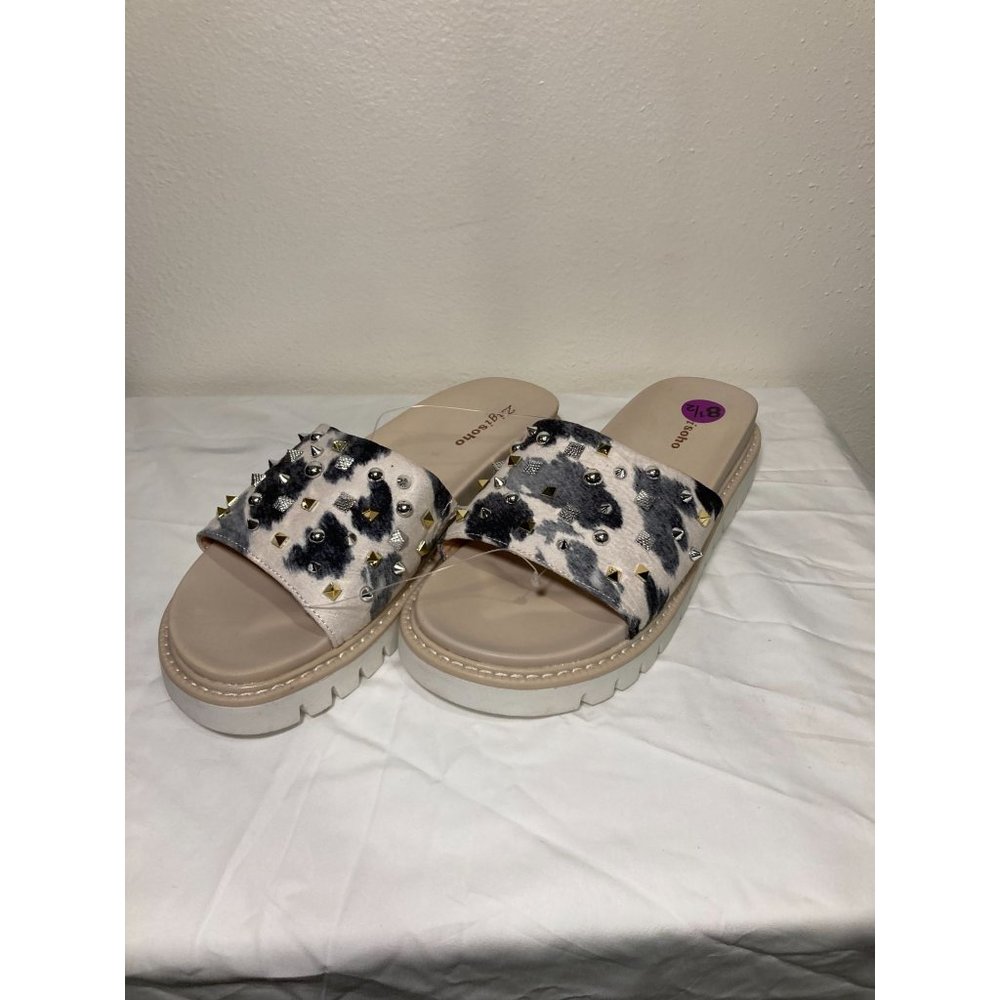 Zigisoho Two Inch Pump Sandals Animal Print With Sequence 8 1/2 Woman's